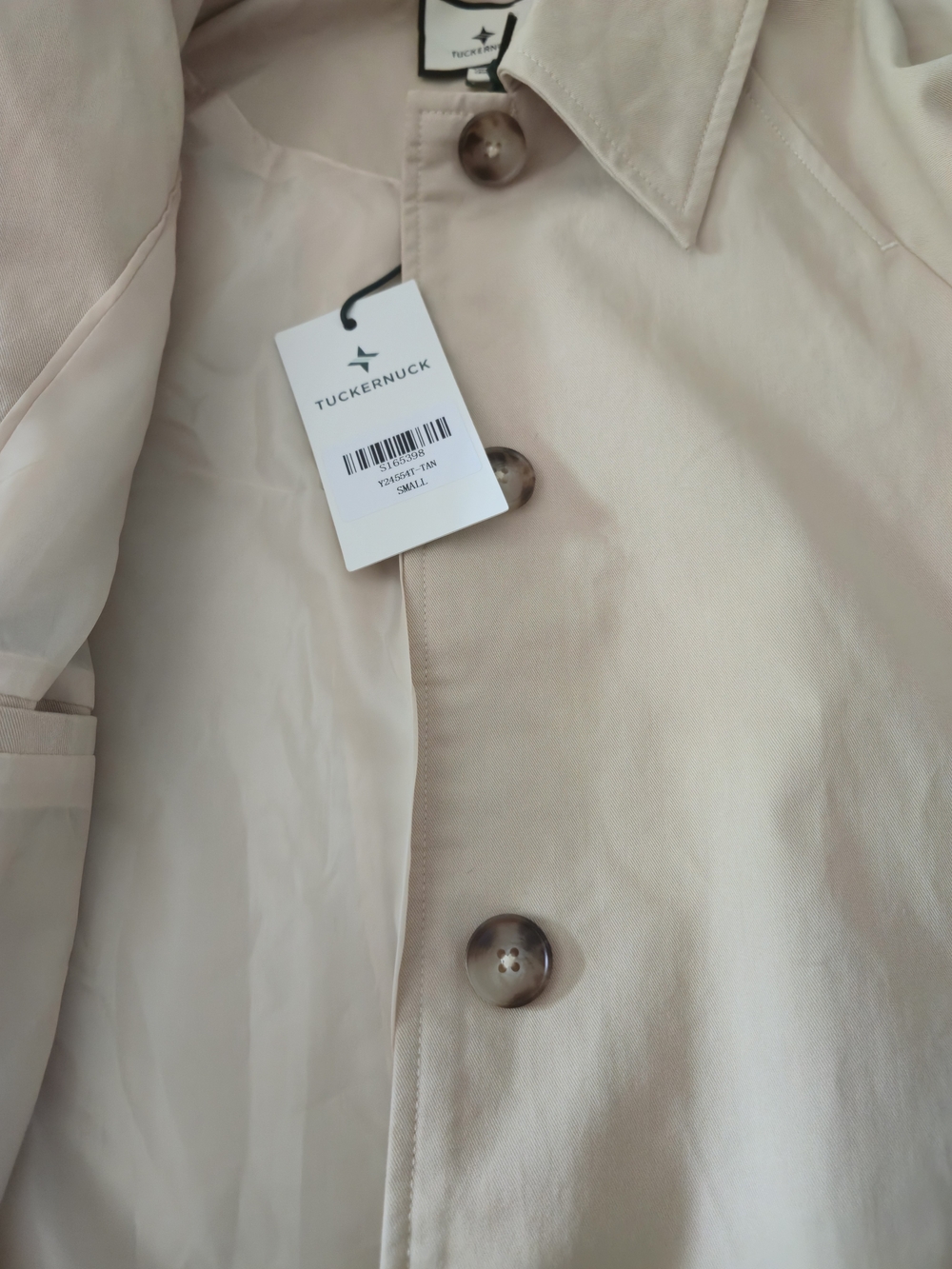 Tuckernuck Drew Short Trench Coat Size Small Tan Boxy Cropped Lined Preppy - Picture 14 of 14